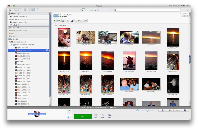 Picasa's main window