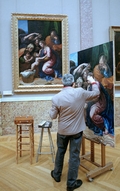 Artist copying a painting at the Louvre. Kodak negative.